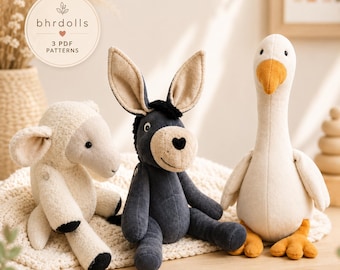 Farm Animal Plush Sewing Pattern Bundle PDF, Sheep Donkey Goose Stuffed Animal Pattern, Soft Toy Pattern, Instant Download