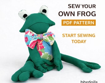 Frog Plush Toy Sewing Pattern, Huggable Soft Toy (PDF Download)