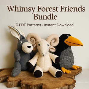 Donkey Ram Crow Plush Patterns – 40% OFF – Farm Animal Soft Toy Sewing Bundle PDF