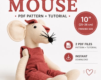 Mouse Stuffed Doll Sewing Pattern, 10 Inch Romper Outfit, PDF Tutorial