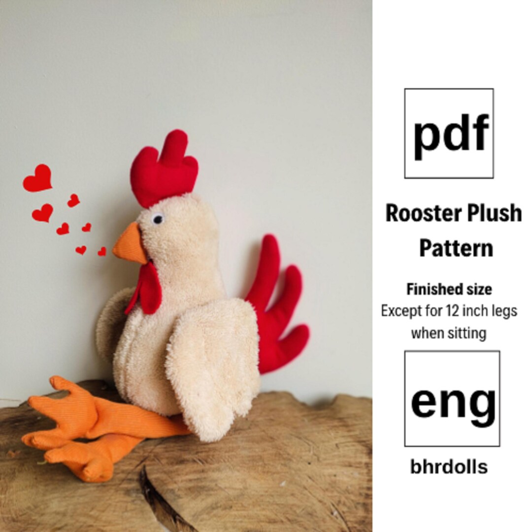 Stuffed Rooster Plush Toy - Handmade Farm Animal, Soft Chickens, DIY ...