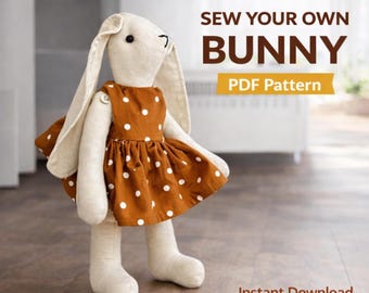 Bunny Sewing Pattern PDF, Rabbit Stuffed Animal, Easter DIY Toy, Soft Toy Tutorial