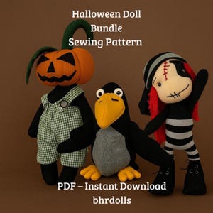 Halloween Schnittmuster-Bundle – Kürbis, Voodoo & Krähe | PDF DIY Plüsch Schnittmuster