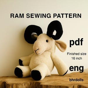 Ram Plush Sewing Pattern PDF – Farm Animal Soft Toy DIY – Stuffed Ram Toy Tutorial – Intermediate Sewing Pattern