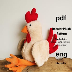 Easy Rooster Plush Sewing Pattern PDF – Beginner DIY Farm Animal Soft Toy Tutorial