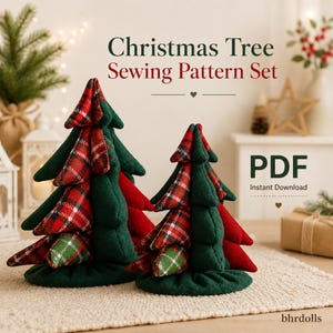 Christmas Tree Sewing Pattern PDF – Set of 2 Fabric Stuffed Holiday Decor Trees