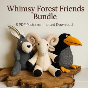 Crow, Donkey & Ram Plush Sewing Pattern Bundle (PDF) – Gothic Farm Animal Soft Toys – Intermediate DIY – Instant Download – 40% OFF