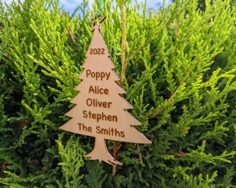 Personalised family names Christmas tree bauble, tree ornament, festive decoration