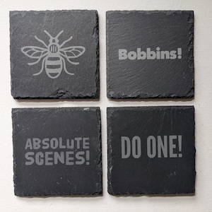 Set of 4 slate coasters for Manchester folk! Choose from two sets