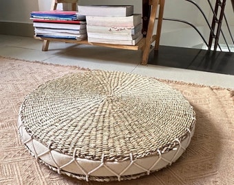 Handwoven Round Straw Tatami Cushion | Rustic Floor Cushion | Japanese Style Cushion | Handmade Natural Cushion | Floor Pillow Cushion