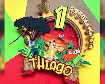 Simba Lion King Cake Topper w/ Confetti & LED Lights Birthday Party Decor Timon Pumba Baby First Birthday