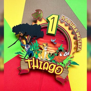 Simba Lion King Cake Topper w/ Confetti & LED Lights Birthday Party Decor Timon Pumba Baby First Birthday