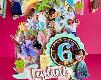 Encanto Cake Topper w/ Confetti & Lights, Mirabel Party Decor, Luisa Isabela Delores Bruno