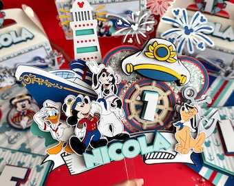 Adorno para tarta de Mickey marinero, decoración para fiesta de crucero de Mickey Mouse, decoración de verano para fiesta de primer cumpleaños con temática de Mickey en la playa, Minnie Mouse, Daisy, el Pato Donald y Goofy.