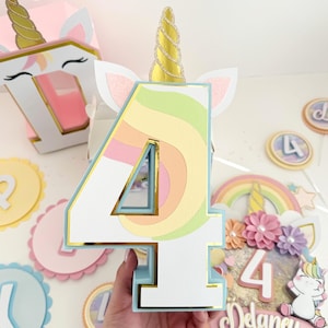 Letras 3D de unicornio, decoración de fiesta de arcoíris para niña, pastel, primer cumpleaños, baby shower, tema caprichoso