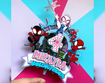 Ghost Spidey Neon Cake Topper Birthday Party Decor w/ LED Lights Miles Morales Ghost Spider