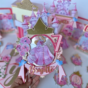 Princess Aurora Cake Topper w/ LED Lights Sleeping Beauty Birthday Decor Party Candy Table Confetti
