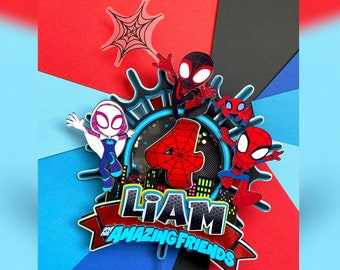 Decoración de neón para tarta de Spidey y sus increíbles amigos para fiesta de cumpleaños con luces LED, araña fantasma de Miles Morales