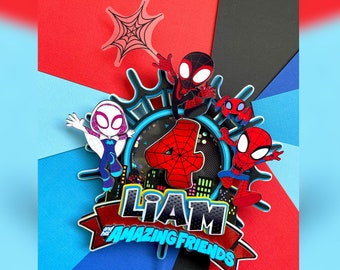 Spidey en zijn geweldige vrienden Neon Cake Topper Verjaardagsfeestje Decor met LED-verlichting Miles Morales Ghost Spider