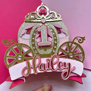Adorno para tarta de princesa real con confeti y luces LED, adorno de carruaje para cumpleaños, decoración de princesa para el primer cumpleaños