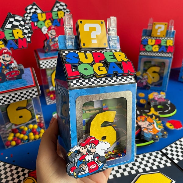 Mario Kart Favor Boxes Super Mario Bros Milk Box Party Decor Luigi Princess Peach Bowser Gable Box