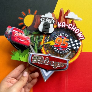 CARS Cake Topper w/ Confetti & LED Lights Lightning McQueen Two Fast Party Decor