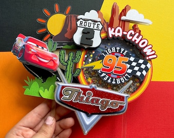 CARS Cake Topper w/ Confetti & LED Lights Lightning McQueen Two Fast Party Decor