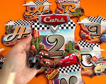 CARS Birthday Banner Lightning McQueen Party Decor Two Fast One Ka-Chow