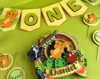 First Birthday Simba Party Pack, Lion King Cake Topper Banner Cupcake Topper