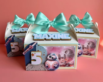 Caja de dulces con temática espacial de Star Wars para decoración de fiestas de BB8, pasteles, R2D2, Luke y Leia
