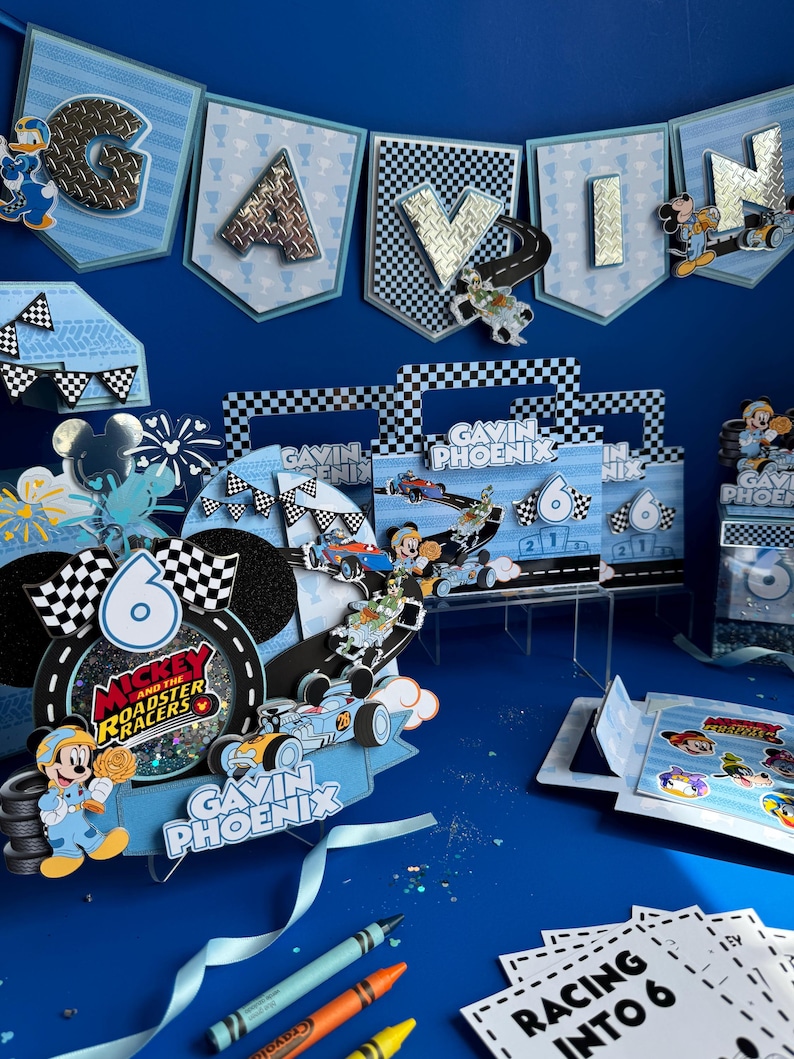 Mickey Racers Flag Mickey & the Roadster Racers Birthday Banner Two Fast Party Decor Fast ...