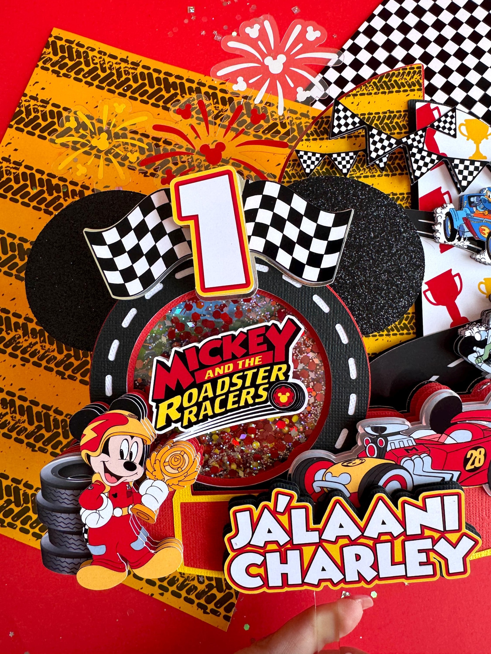 Mickey Racers Flag Mickey & the Roadster Racers Cake Topper Two Fast Party Decor Fast One ...