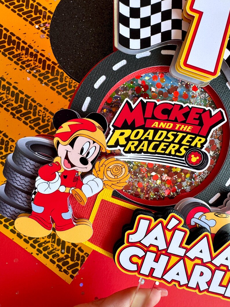 Mickey Racers Flag Mickey & the Roadster Racers Cake Topper Two Fast Party Decor Fast One ...