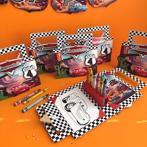 Cars Activity Suitcases Lightning McQueen Coloring Sheets Two Fast One Birthday Party Favors Race Car Activity Kits Ka-Chow Stickers