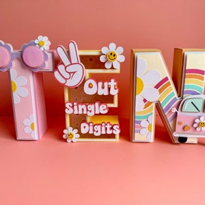 Letras 3D de un solo dígito, decoración retro y moderna para fiestas de cumpleaños, temática hippie.