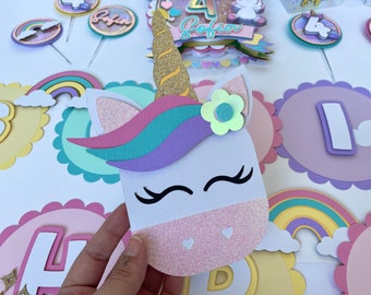 Banner de cumpleaños de Unicornio Pastel Rainbow Unicornio decoración de fiesta