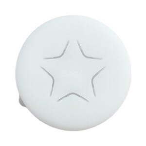 Peut inclure: Handpan rond blanc avec un motif d'étoile à cinq branches. L'étoile a cinq indentations.