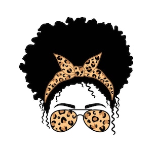 Leopard Print Mom Bun SVG PNG: Afro Cut, Trendy Design (Digital Files)