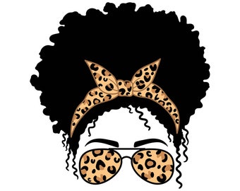 Leopard Print Mom Bun SVG PNG: Afro Cut, Trendy Design (Digital Files)