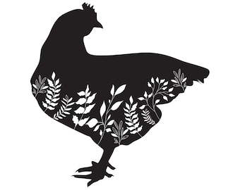Floral Chicken SVG, Floral Farm Animals SVG, Black Chicken svg, Farmhouse Sign, Farmhouse Decor svg, Cut File Cricut, pdf, eps, ai, Tshirt