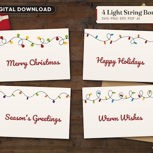 Christmas Lights SVG Bundle, 4 String Light Borders, Holiday Lights PNG Clipart, Christmas Cut File for Cricut