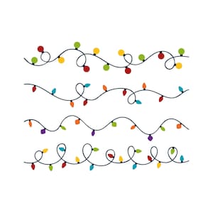 Puede incluir: Cuatro filas de luces de cadena de colores con un patrón ondulado. Las luces son rojas, naranjas, amarillas, verdes, azules, moradas y blancas.