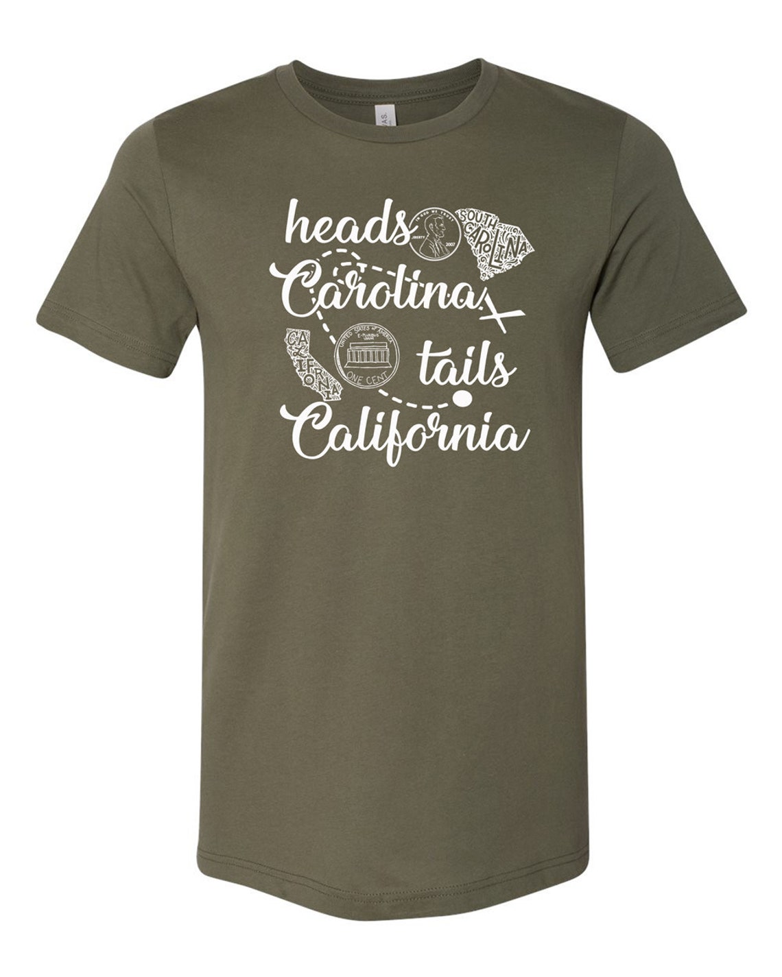 RTS Heads Carolina Tails California WHITE screen print Etsy