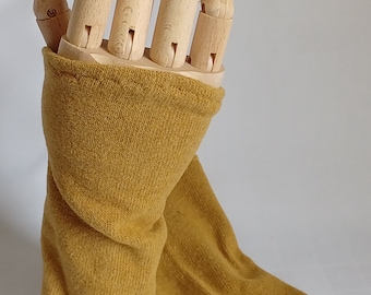 Arm warmers - cuffs with rounded edge at the front - knit - mustard
