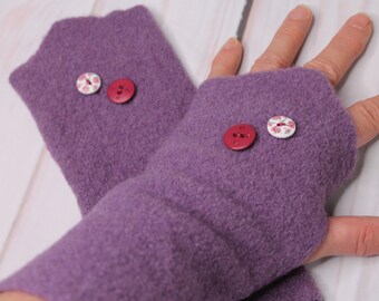 Purple Arm Warmers - Walkloden - Lavender - Rose Button