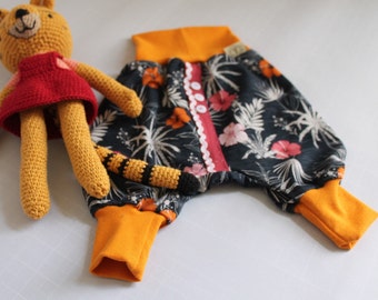 Pump Pants Flowers Jersey / Mitwwaxhose - in Blue / Orange - Cuff Pants - Gr.52 - 60 Children Baby Pants