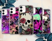 Sugar skull goth phone case fit for iPhone 12, 8 , XS, XR, 11, Samsung S10 Lite, S21, A50, A51, Huawei P20 calavera cover D11