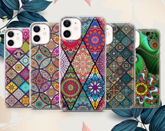 Colorful Mandala phone case boho cover fit for iPhone 15 Pro Max, 14 Plus, 13, 12, 11, XR, XS & Samsung S24, S23, A15, A53, Pixel 8, 7