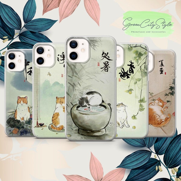 Japanese Cats phone case cute cover fit for iPhone 15 Pro Max, 14 Plus, 13, 12, 11, XR, XS & Samsung S24, S23, A15, A53, Pixel 8, 7