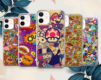Retro cartoon phone case collage cover fit for iPhone 15 Pro Max, 14 Plus, 13, 12, 11, XR, XS & Samsung S24, S23, A15, A53, Pixel 8, 7